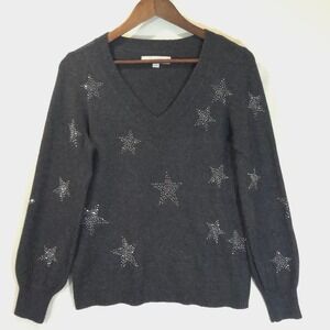 Loft Womens Medium Charcoal Gray Long Sleeve Knit Sweater Cotton Blend M